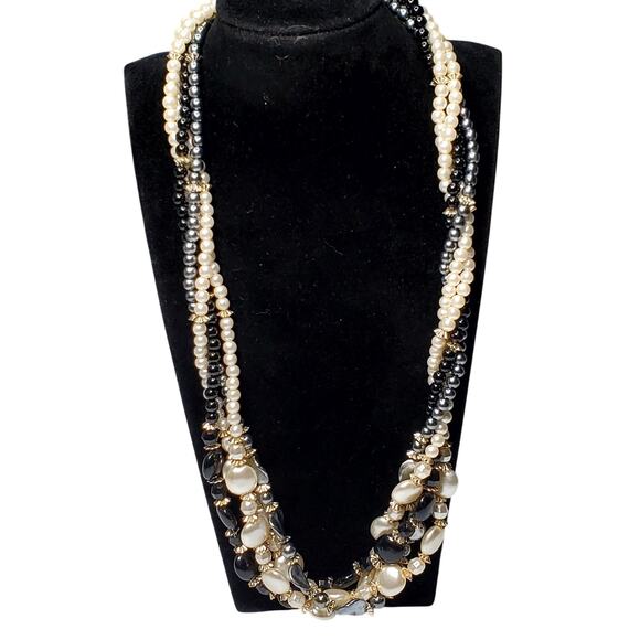 Retro Multi Strand Beaded Twist Necklace Unsigned 20" Vtg - Picture 3 of 8